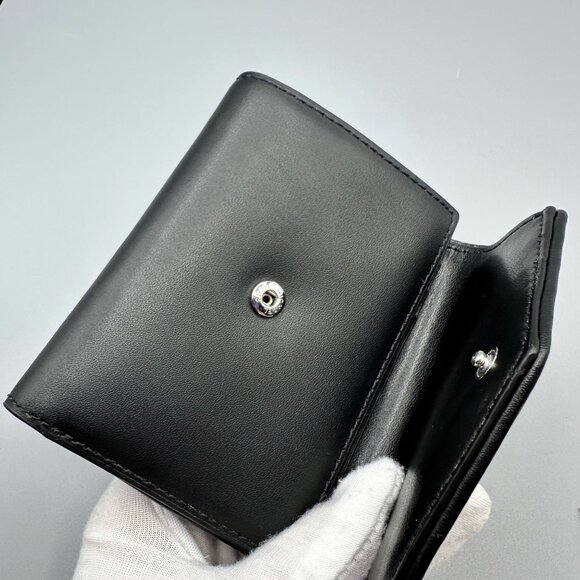 Michael Kors Black Leather Leopard Print Heather Grey Calf Hair Trifold Wallet - Picture 12 of 16